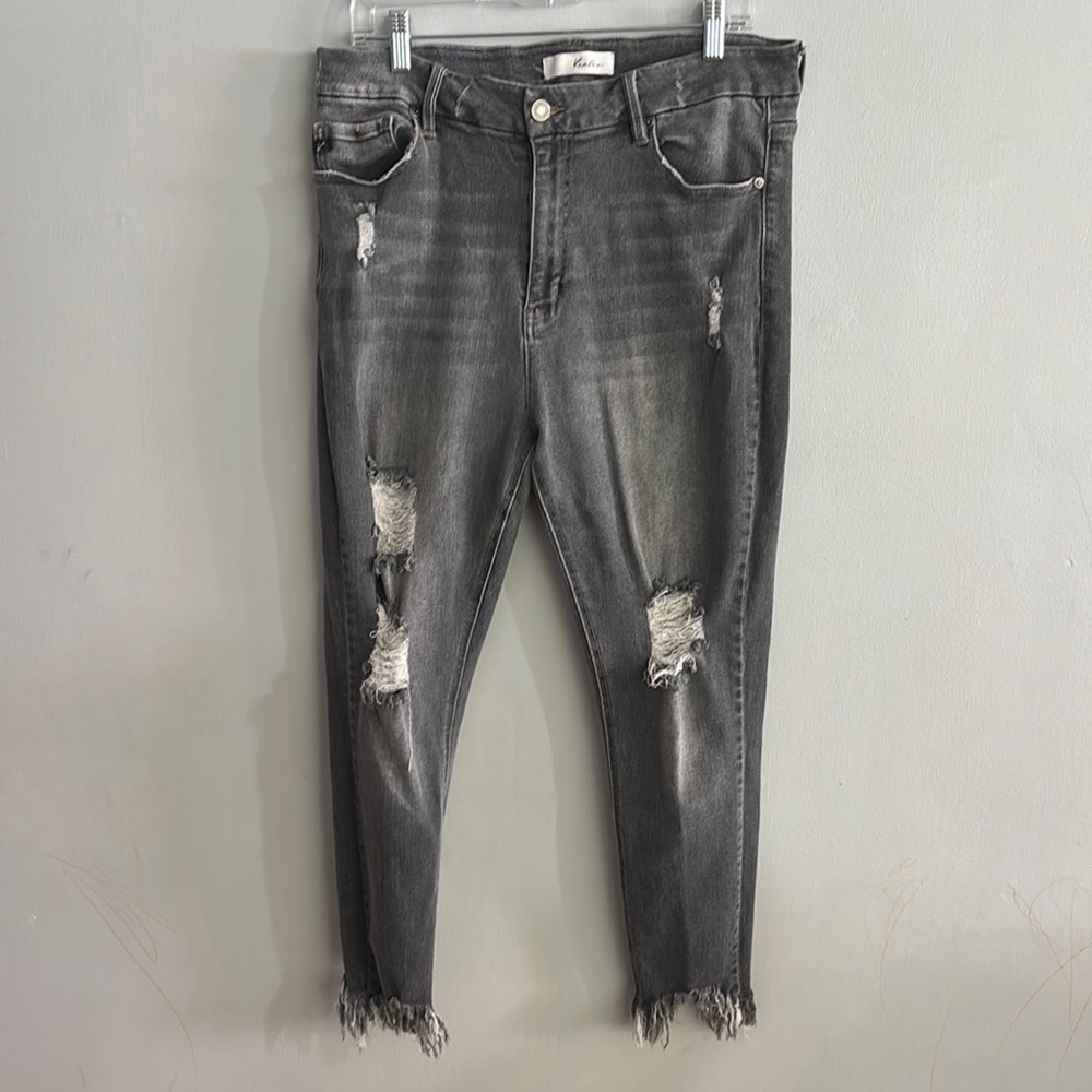 KanCan Grey Washed Distressed Plus Jeans